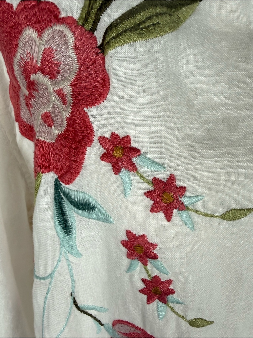 Johnny Was Oversized Nalina Weekend Tunic Linen Embroidered Soft Off White Pinks - Picture 10 of 16